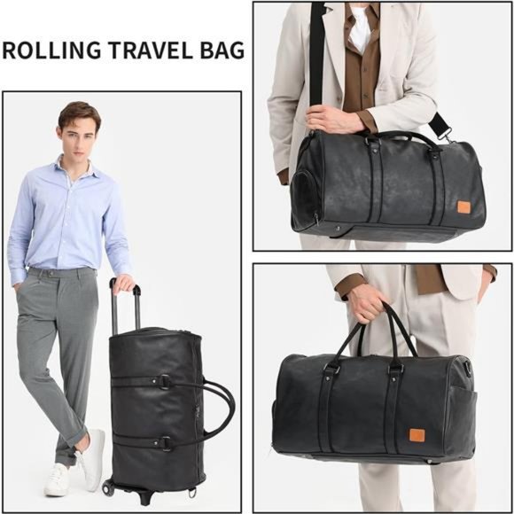 Rolling Duffel Bags with Wheels, Waterproof with Removable Rollers Black - Picture 6 of 8